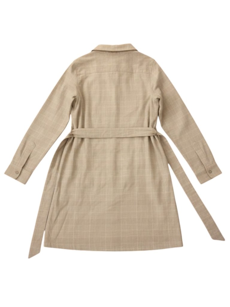 Tuckernuck Mary Tyler Wine Tasting Tan & White Plaid Cotton Belted Shirt Dress M — image 3 of 5
